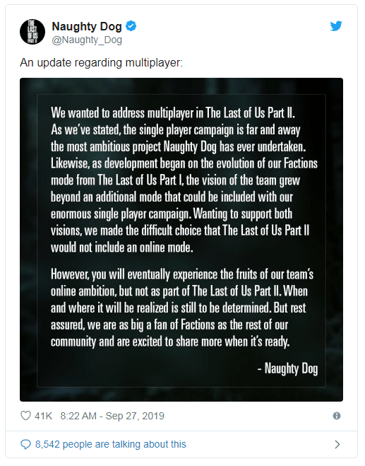 Naughty Dog Janjikan Game Multiplayer yang Terpisah dari The Last of Us 2